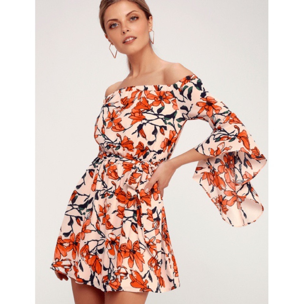 LULUS floral off the shoulder mini dress